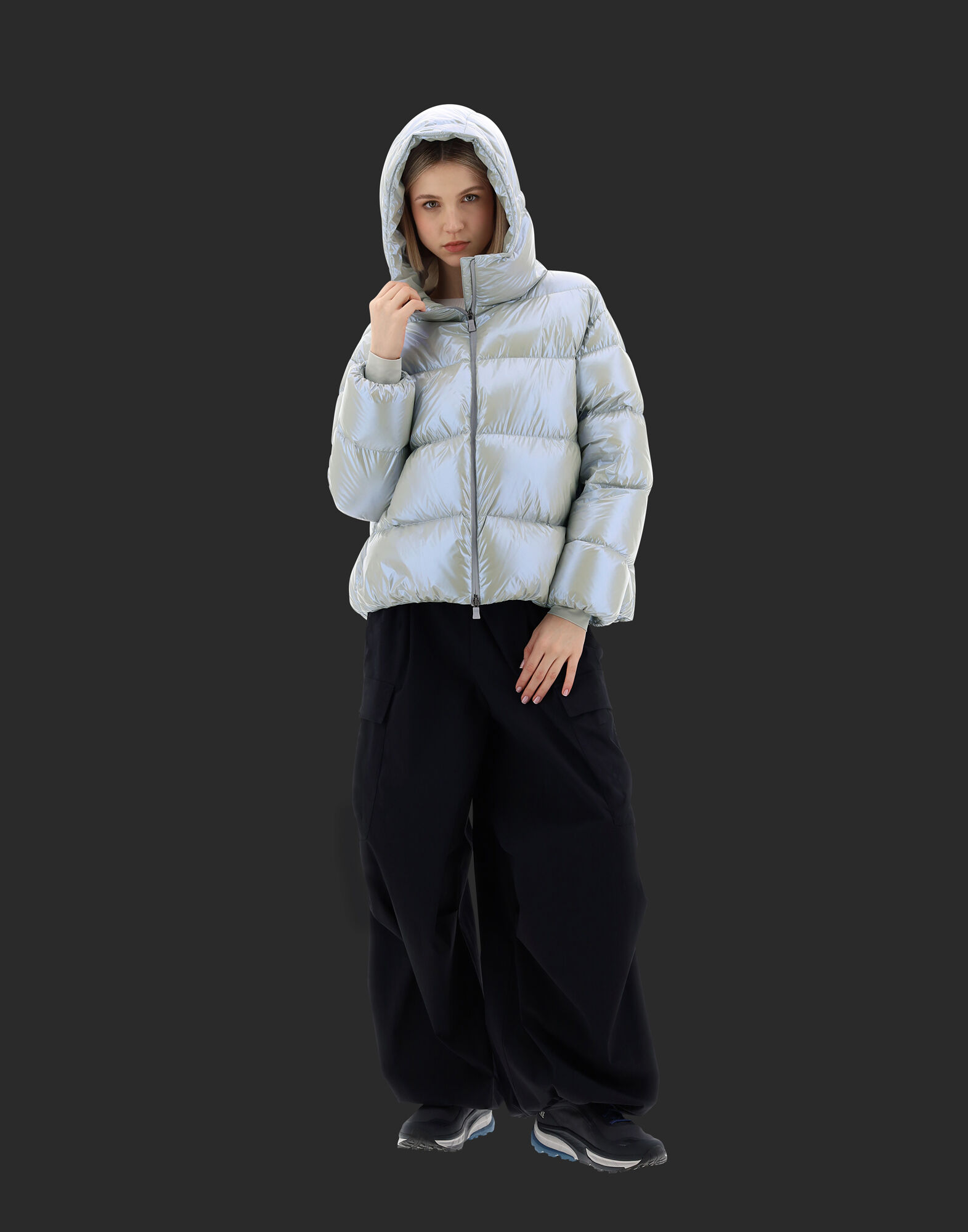 LAMINAR HOODED BOMBER JACKET IN ICE CUBE in Ice for Women Herno