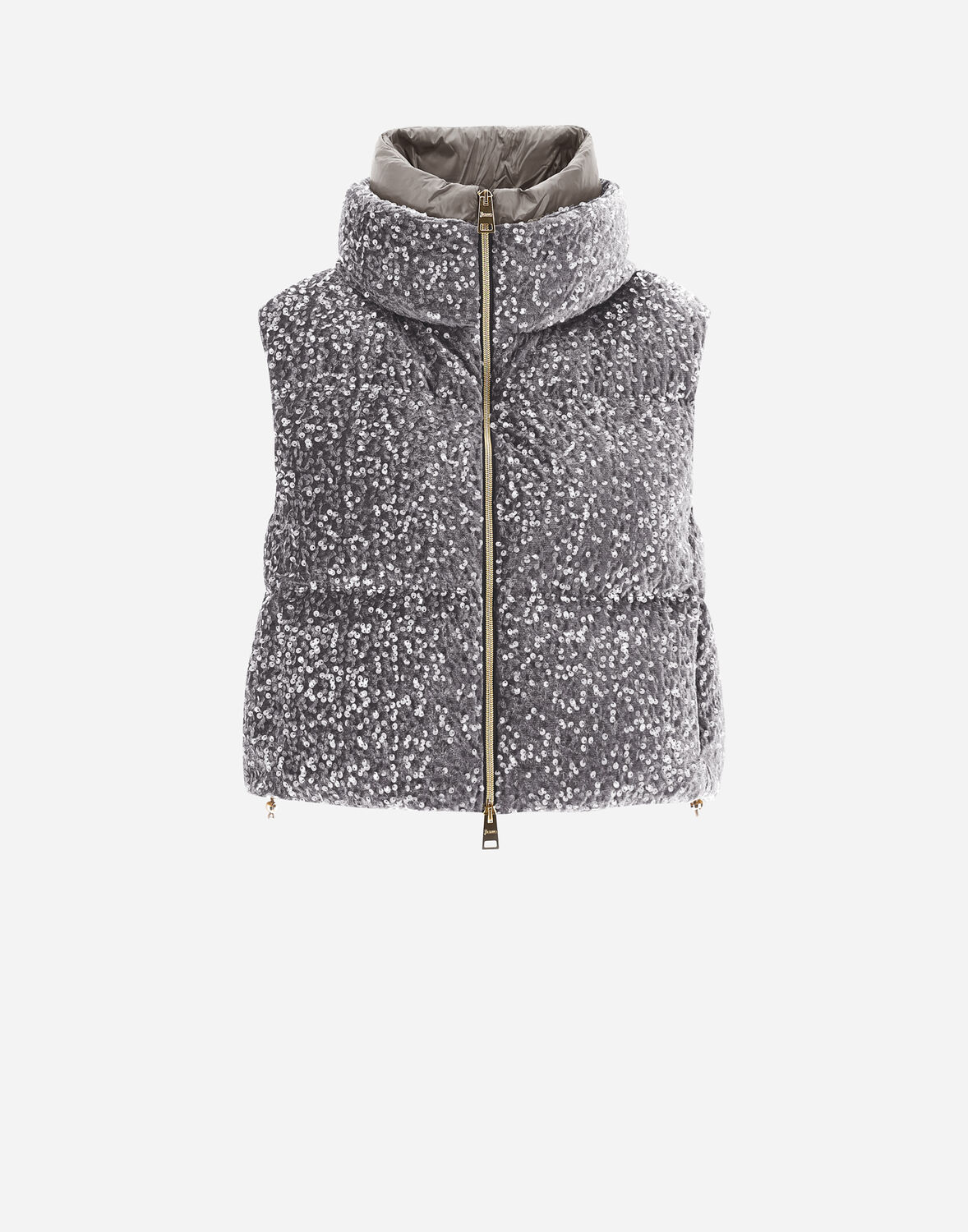 Herno Vest In Velvet Paillettes In Light Grey