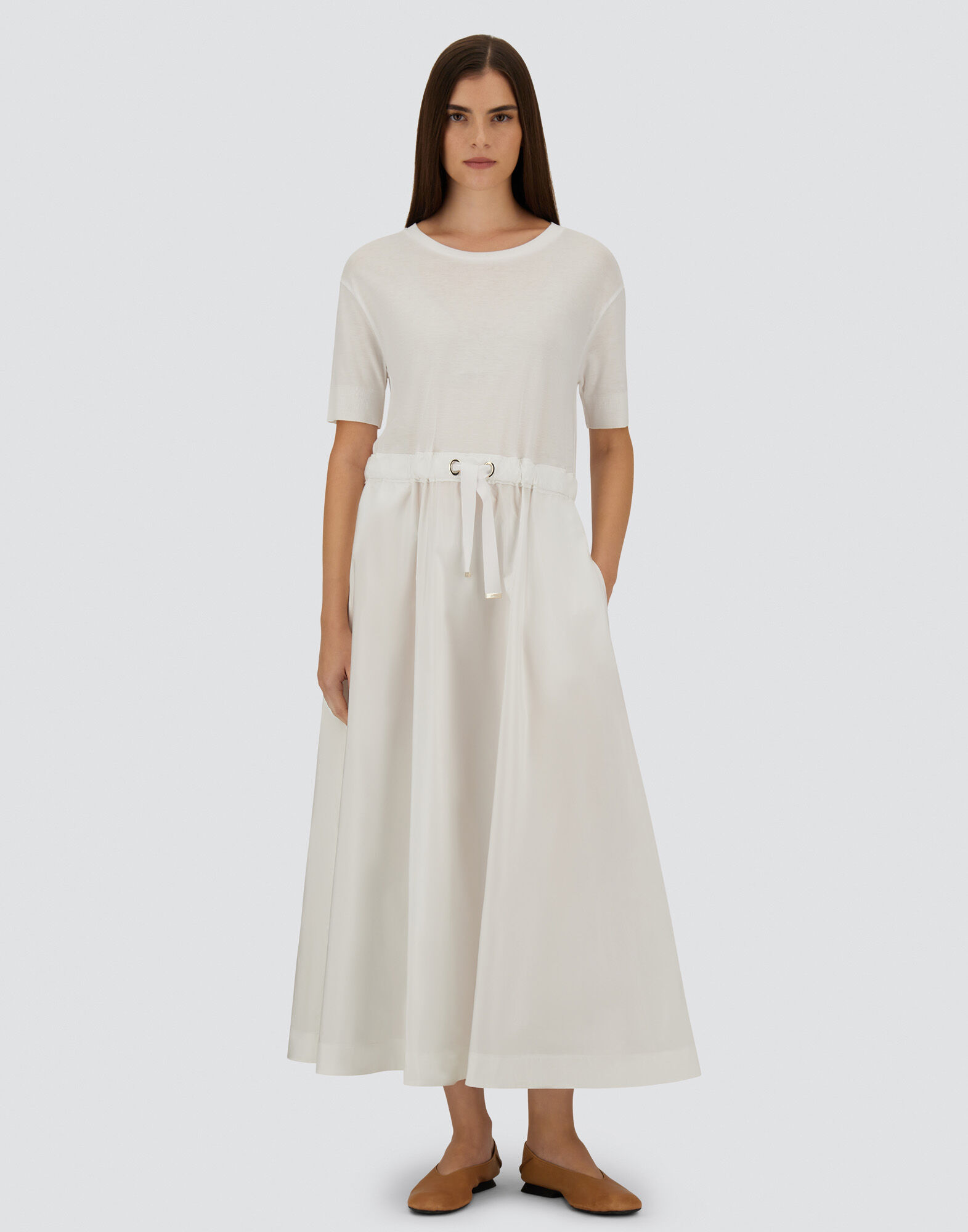 レディース DRESS IN GLAM KNIT EFFECT AND TECHNO TAFFETA ホワイト