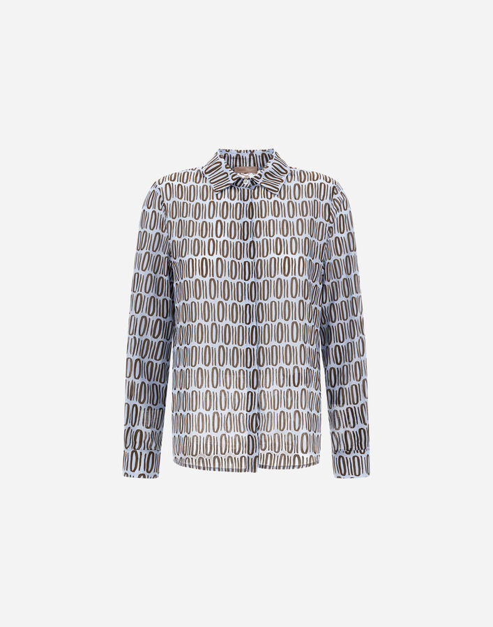 Herno RESORT SHIRT IN LIGHT COTTON RECTANGULAR PRINT Light Blue/Brown CM00012DR13264PM019080