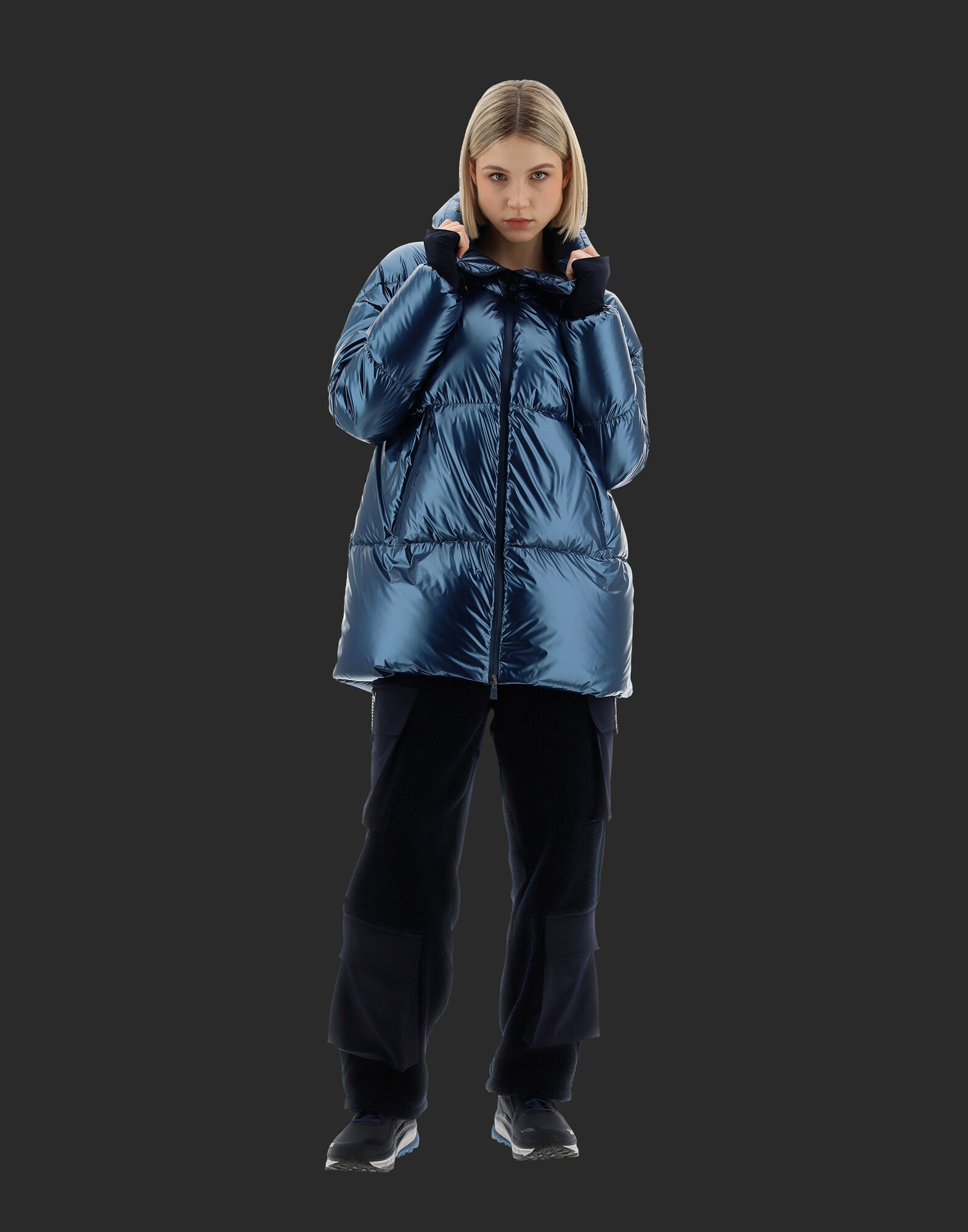 LAMINAR BOMBER JACKET IN ICE CUBE en Indian Blue pour femme Herno