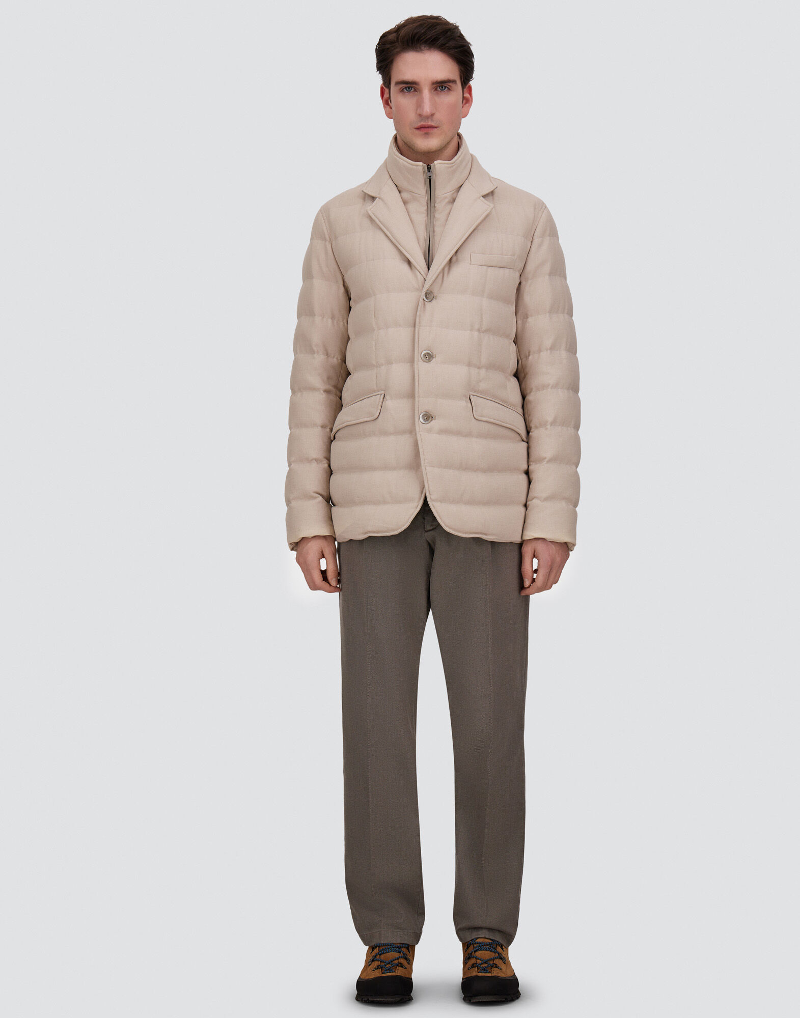 Herno ベージュ ピーコート メンズ WOOL-BLEND, VISCOSE AND SUEDE-EFFECT BLAZER シャンティイ