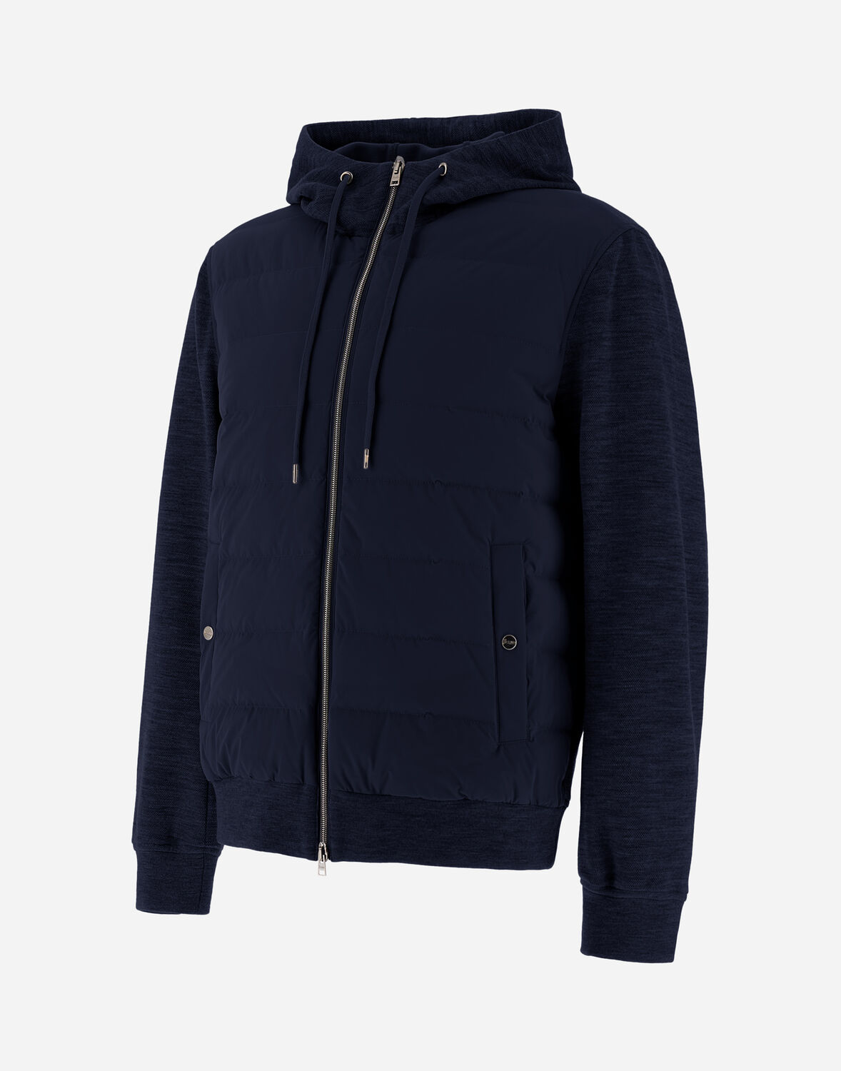 Herno カップルド ウールピケ＆ライトナイロン ストレッチ Resort スウェットシャツ In Navy Blue