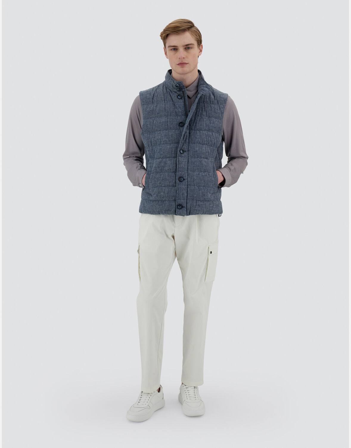 Herno コットンエフェクト デニム Resort ベスト In Navy Blue