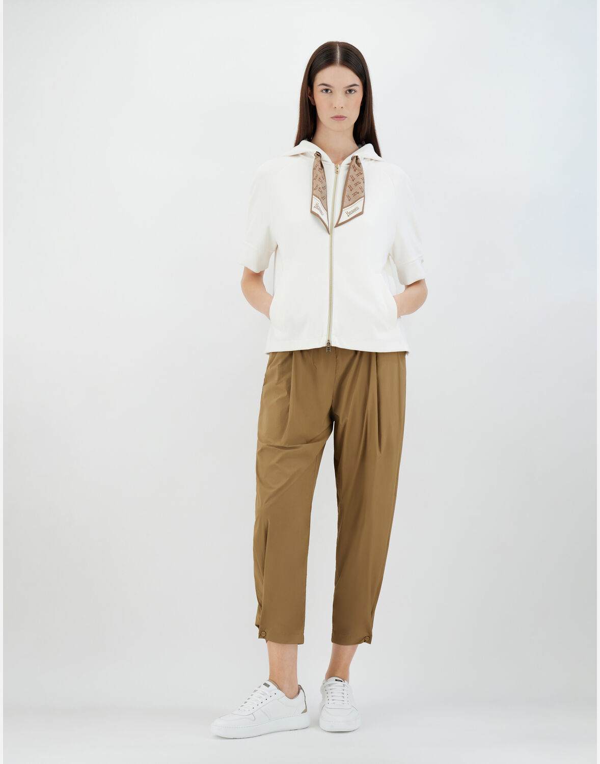 Herno Yoga Cape With Scarf In White