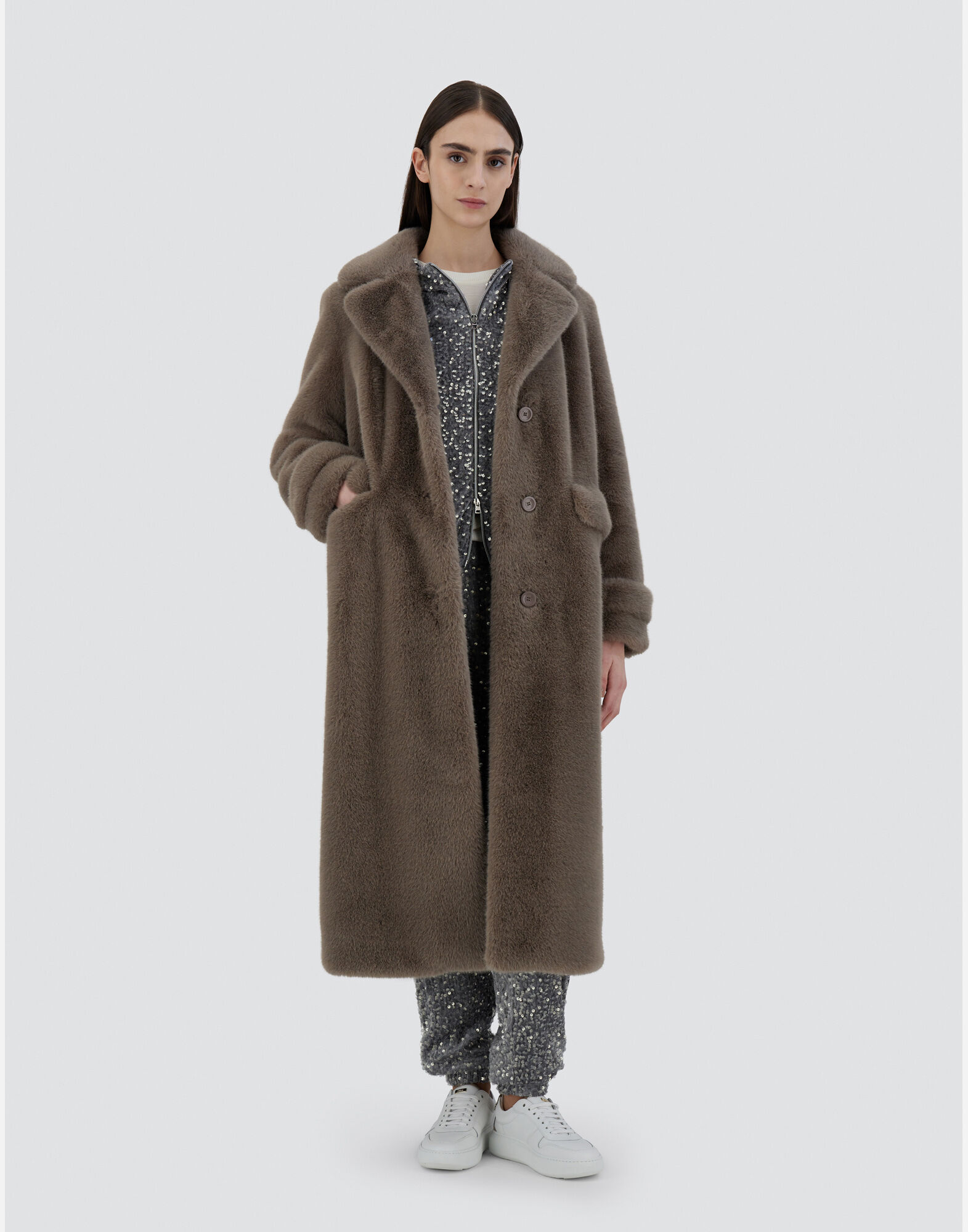 CAPPOTTO IN FAUX MINK FUR in Tortora da Donna Herno