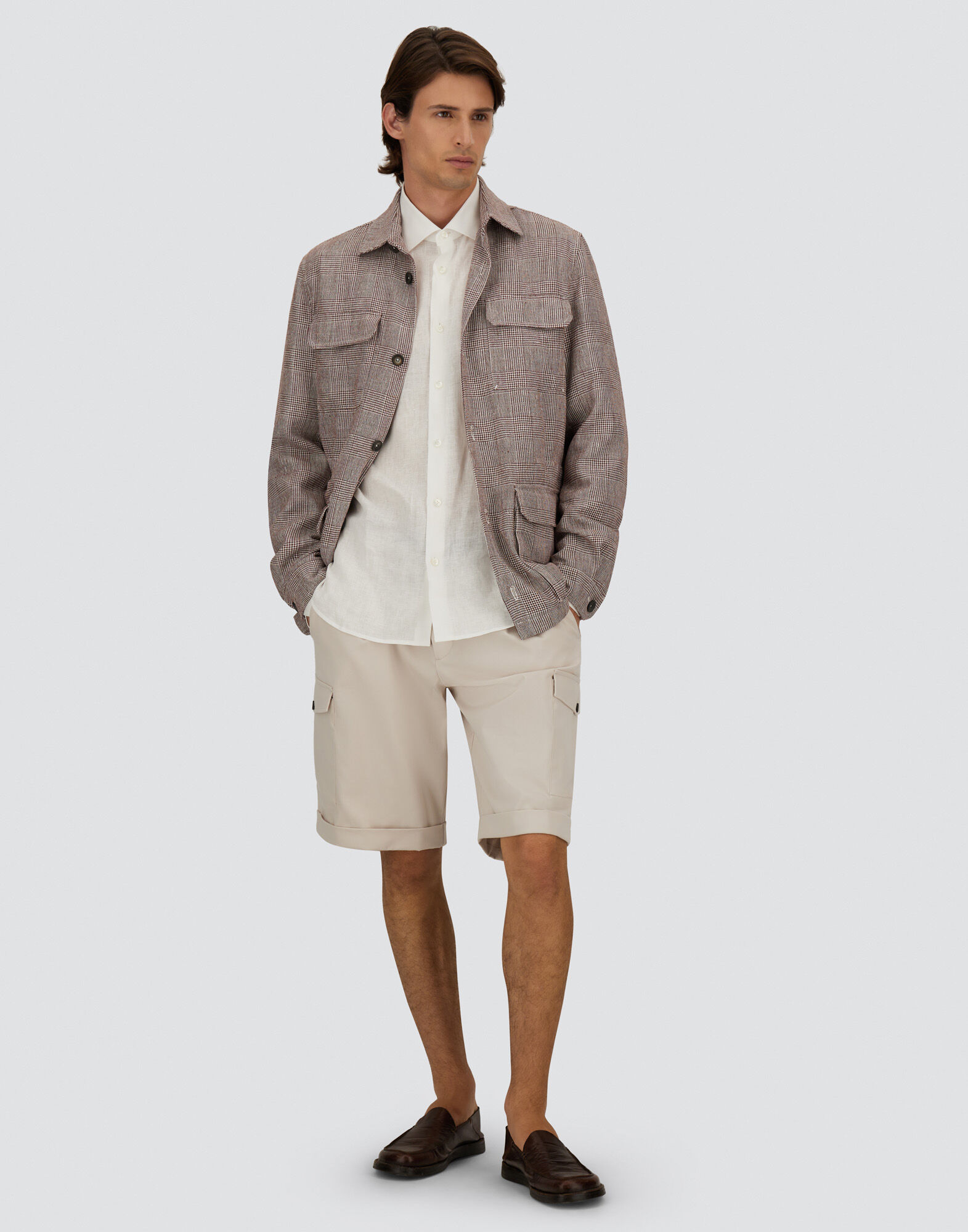 メンズ FIELD JACKET IN GLEN CHECK LINEN ボルドー | Herno® (ヘルノ)
