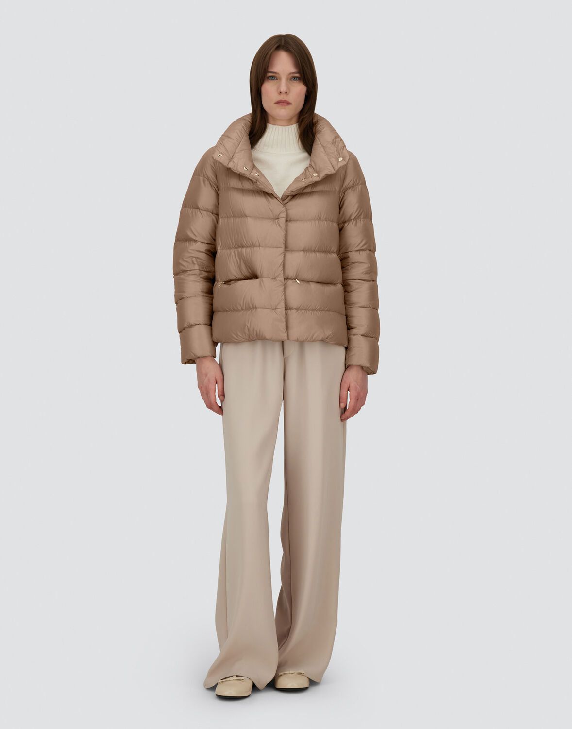 Herno High Collar Quilted Down Jacket In Dove Grey