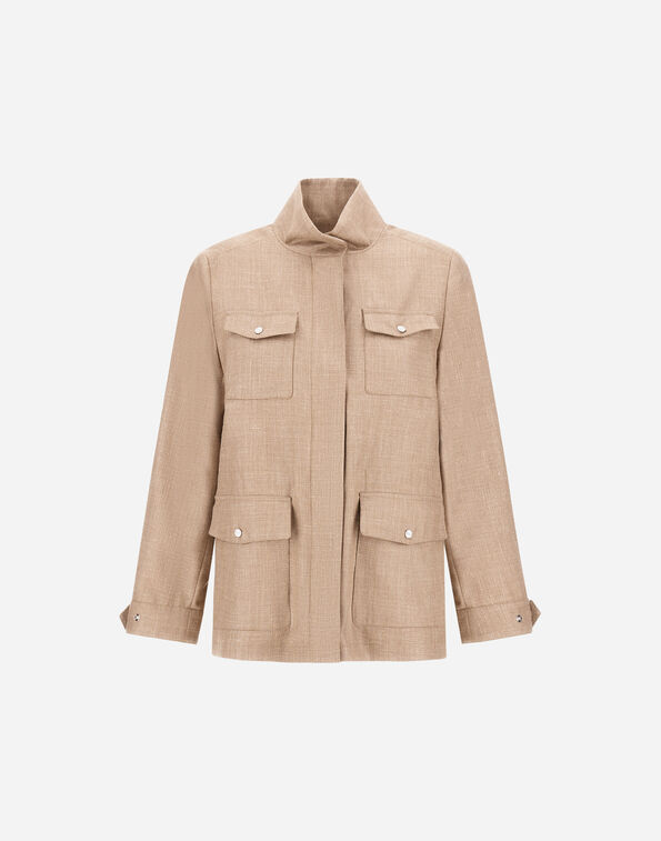 Herno FIELD JACKET IN HIGH-HANDED WOOL SILK LINEN Camel FI000012D334892157