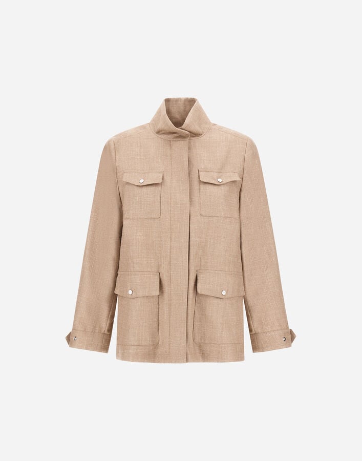 Herno FIELD JACKET IN HIGH-HANDED WOOL SILK LINEN Camel FI000012D334892157