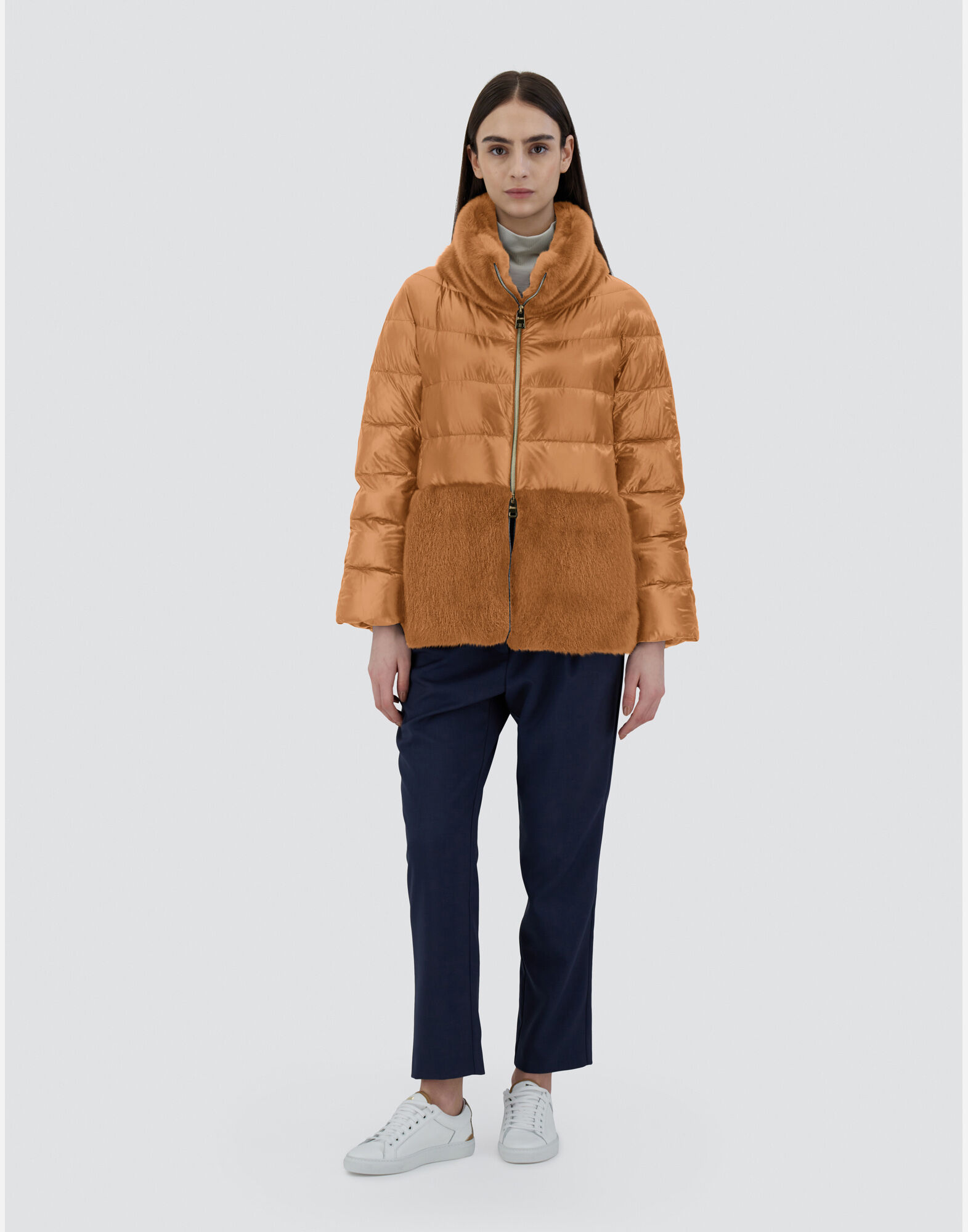 CAPE IN NYLON ULTRALIGHT AND NEW LADY FAUX FUR in Camel for Women Herno