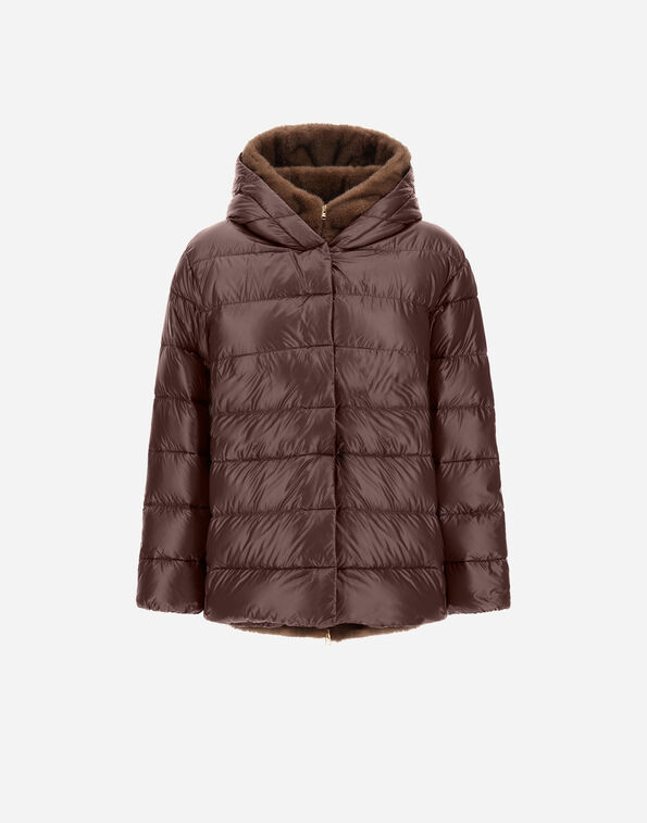 Herno NYLON ULTRALIGHT AND MELANGE MINK-EFFECT JACKET Dark Chocolate PI002312D12017Z8810