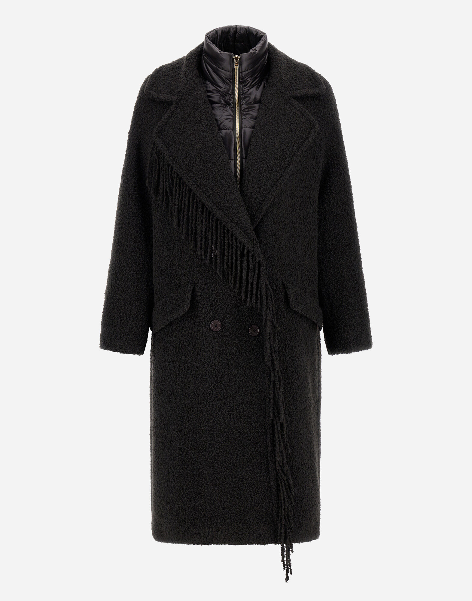 yuni　ユニ　コート　キナリノモール　FUDGE　ナチュリラ　ビュルデサボン レディース TEDDY COAT WITH FRINGING AND NYLON ULTRALIGHT アイアン