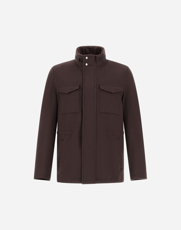 Herno FIELD JACKET IN CASHMERE, WOOL AND SUEDE EFFECT Dark Brown FI000156U333188800