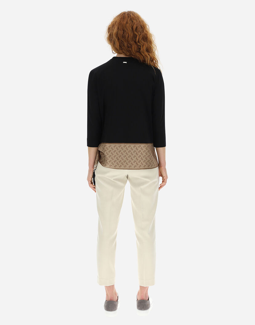 Women S T Shirts In Black Superfine Cotton Stretch T Shirt With Length Sleeves And Foulard Herno