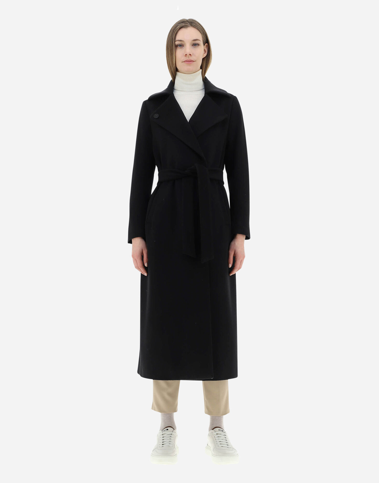 Herno CAPPOTTO LUNGO LUXURY IN LANA CON CINTURA Nero
