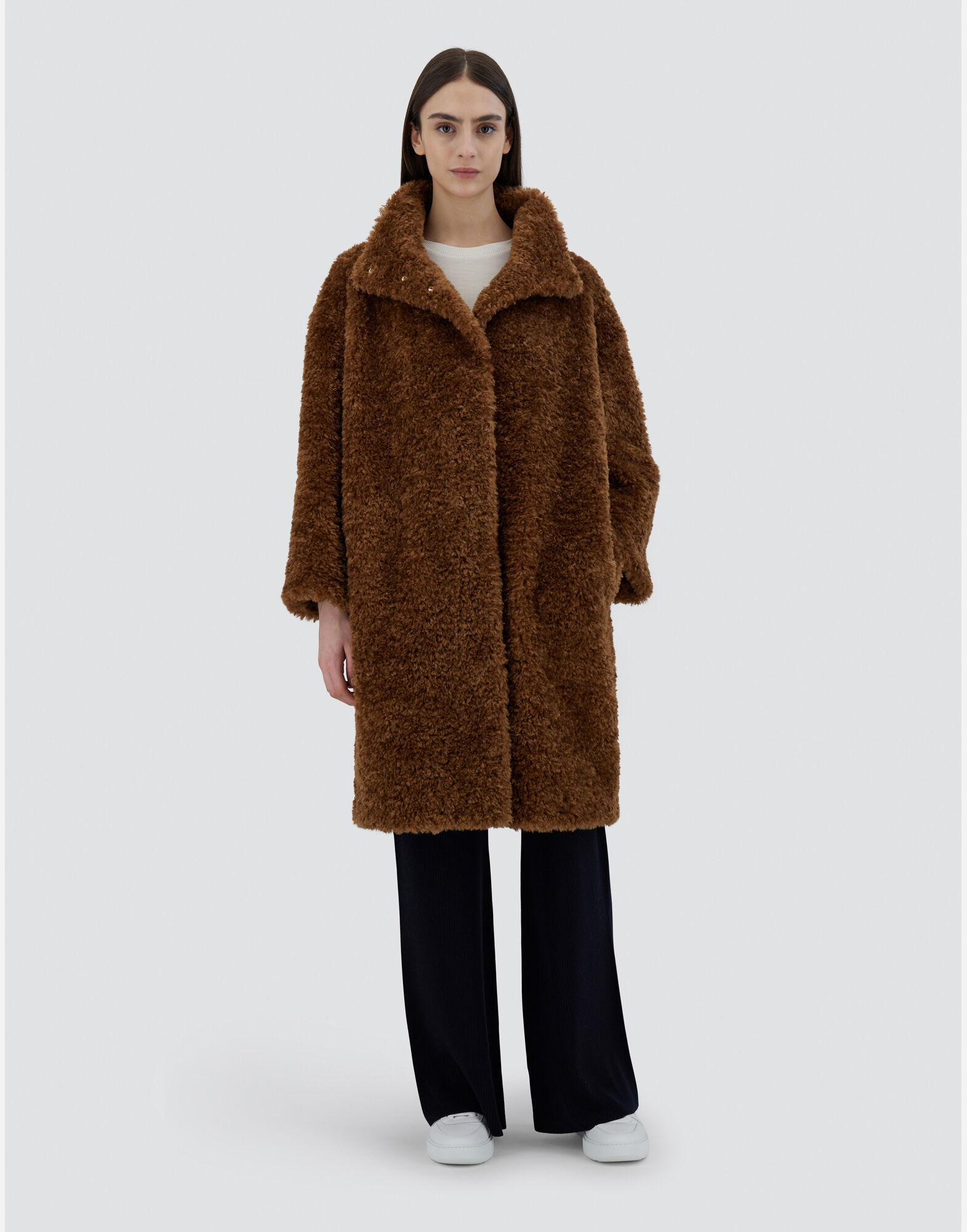COAT IN CURLY FAUX FUR in Caramel for Women Herno