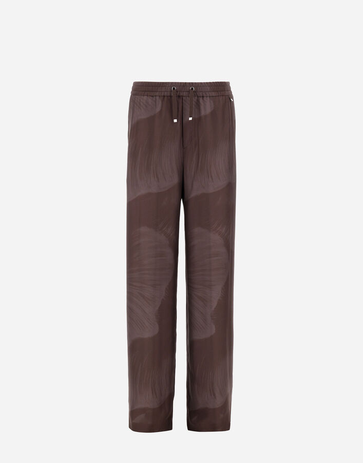 Herno RESORT TROUSERS IN PURE SILK WITH FLORAL PRINT Dark Chocolate PT00056DR16019P8810