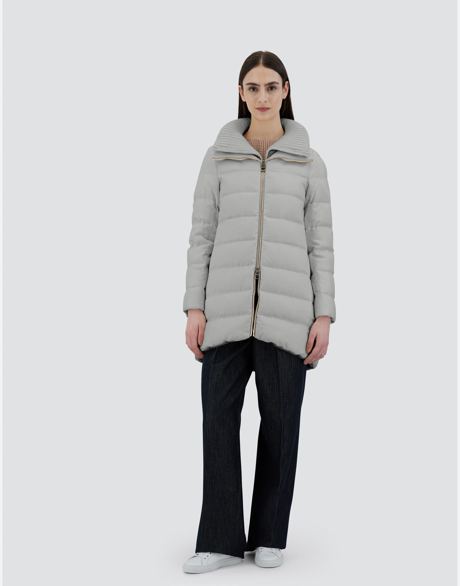 PIUMINO CASHMERE SETA COLLO MAGLIA HD in Light Grey for Women Herno