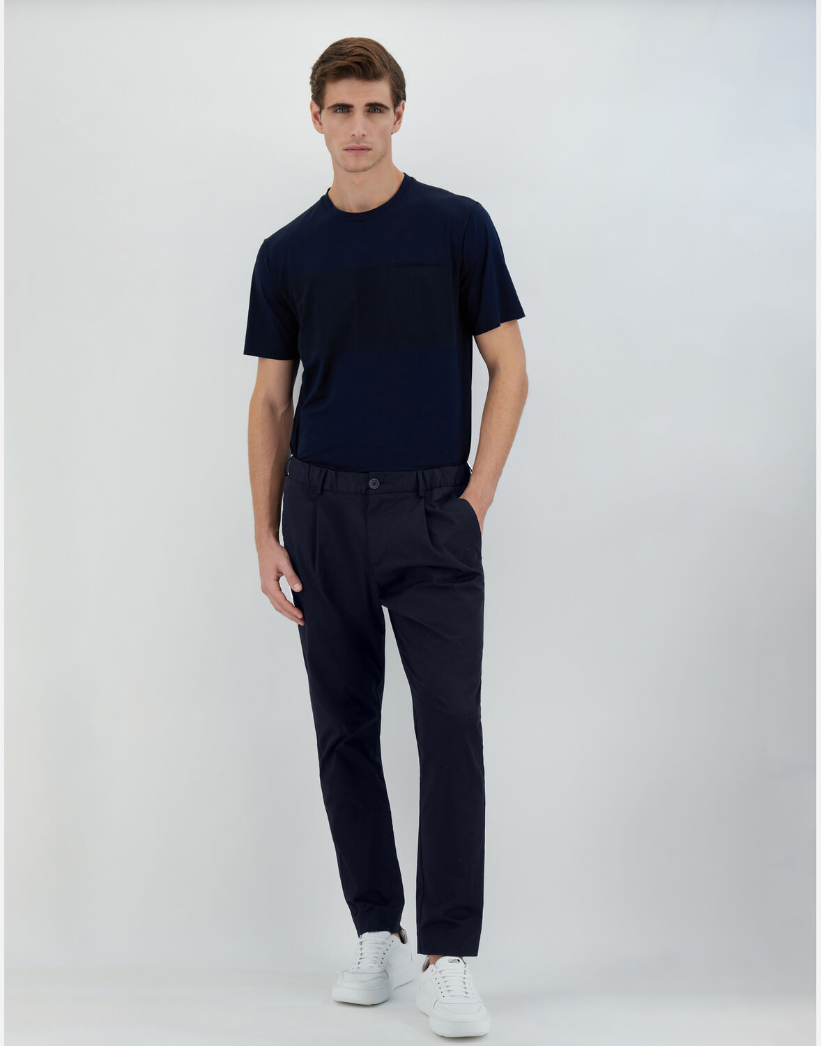 Herno Resort Trousers In Melange Suede Effect In Navy Blue