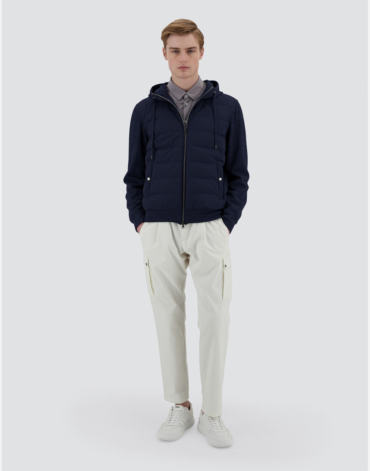 Herno カップルド ウールピケ＆ライトナイロン ストレッチ Resort スウェットシャツ In Navy Blue