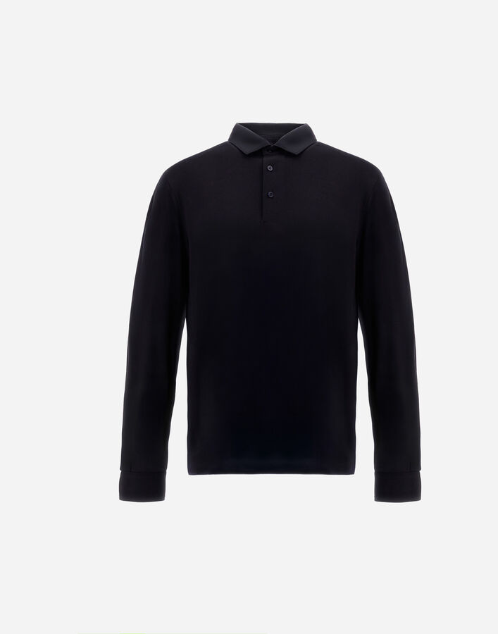 Herno RESORT POLO SHIRT IN WOOL JERSEY WITH A SHINY FINISH Navy Blue JPL0013UR520689200