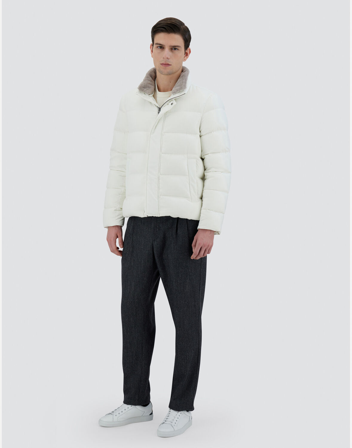Herno Bomber Jacket In Arendelle And Faux Fur In White