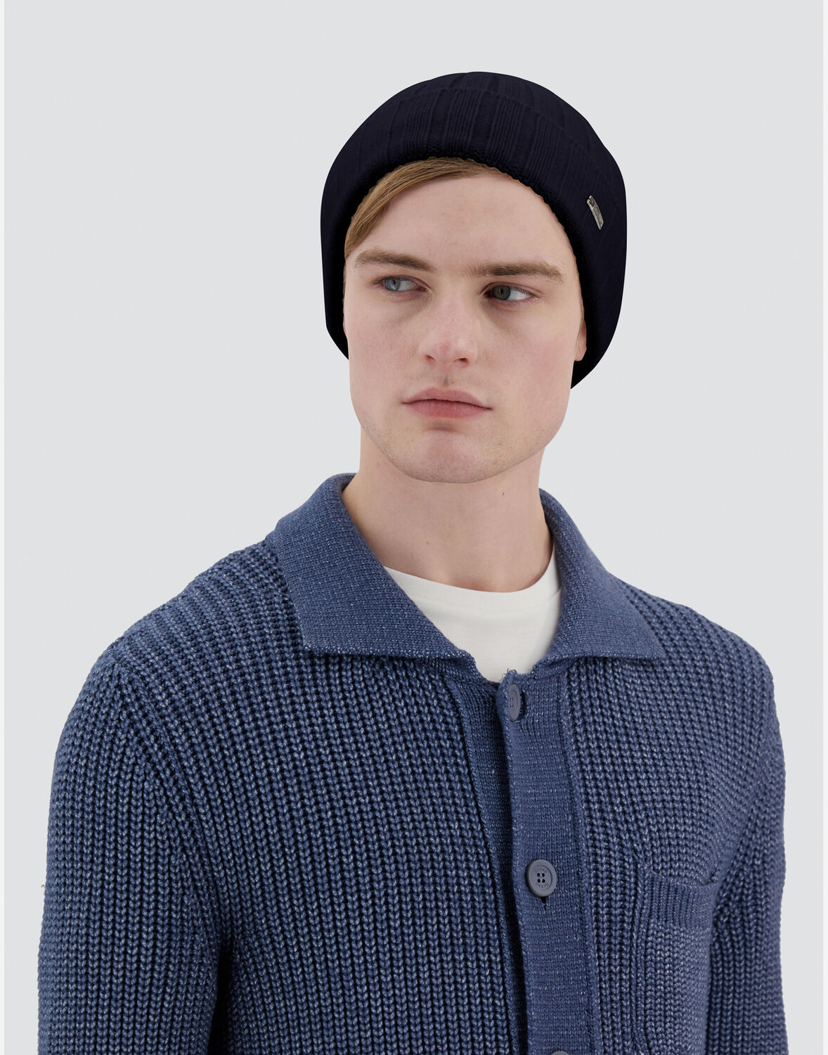 Herno インフィニティ ウールリブ Resort ニットキャップ In Navy Blue