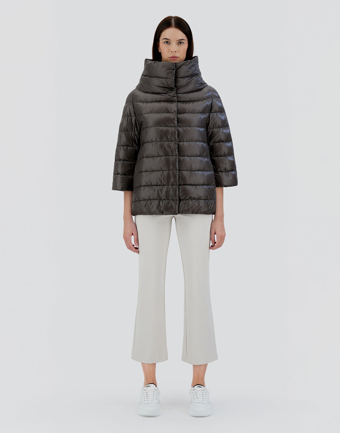 Herno Aminta Short Down Jacket In Grey Nylon In Grey
