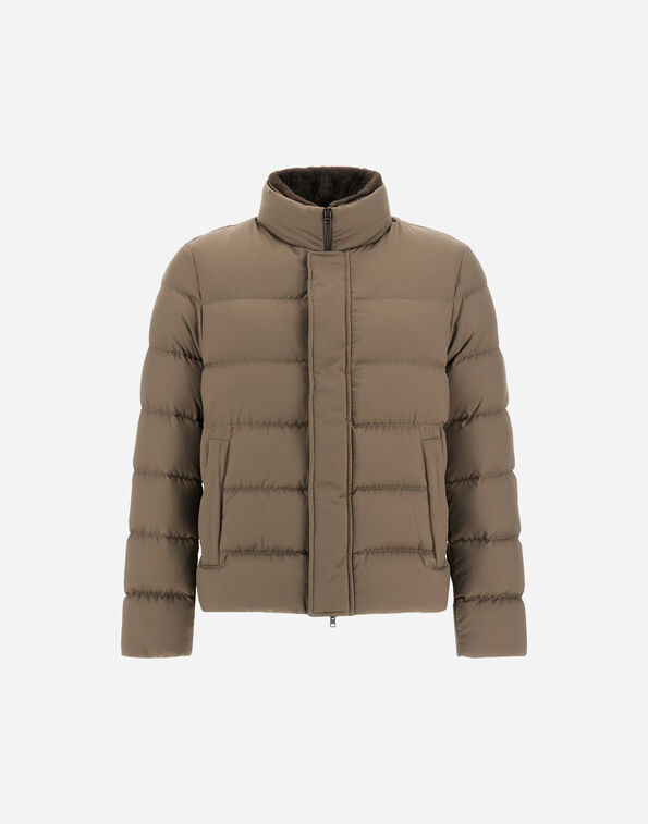 Herno BOMBER JACKET IN ARENDELLE AND FAUX FUR Dark Taupe PI001019U12414Z2700