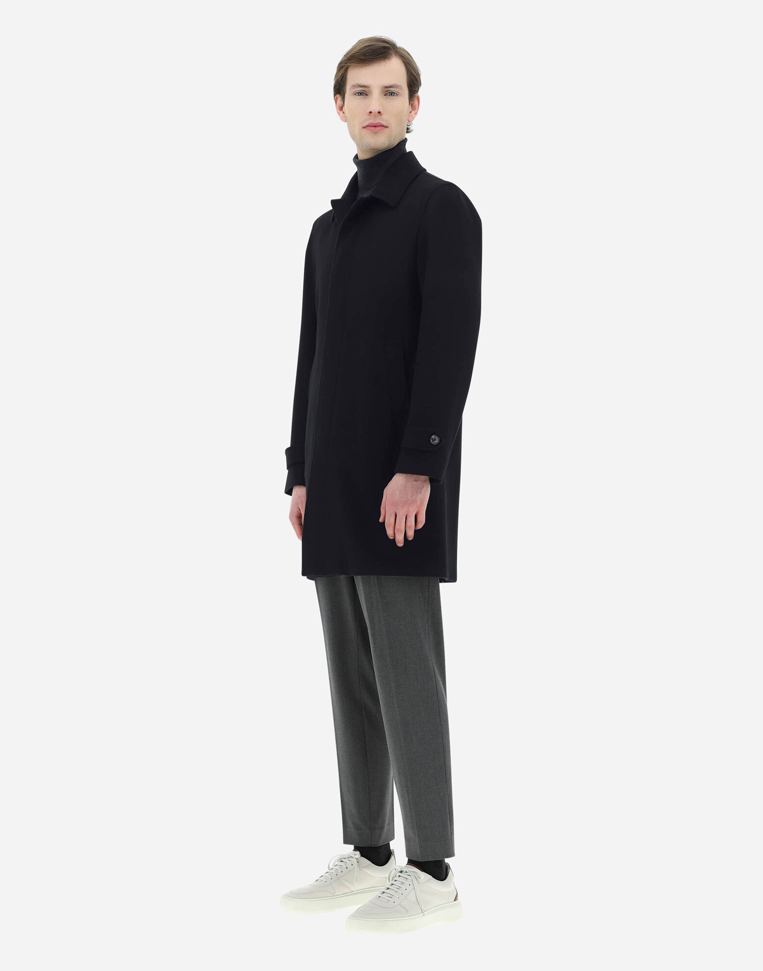 Technical wool cashmere store funnel neck coat