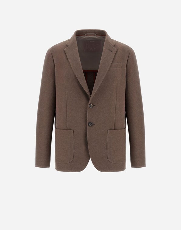 Herno RESORT BLAZER IN SOFT WOOL-EFFECT JERSEY Dark Taupe GA00021UR129072700