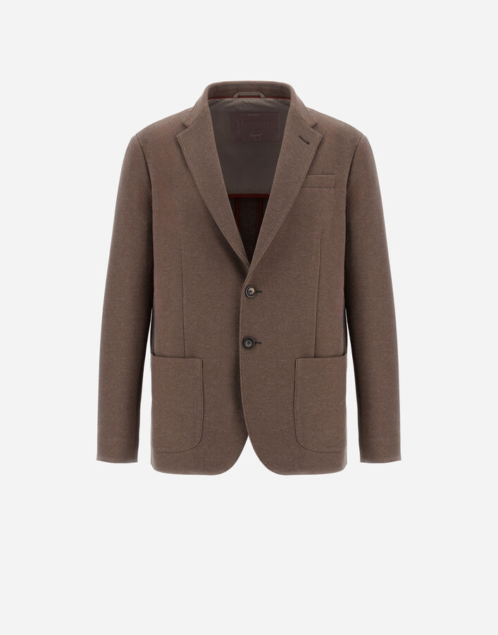 Herno RESORT BLAZER IN SOFT WOOL-EFFECT JERSEY Dark Taupe GA00021UR129072700