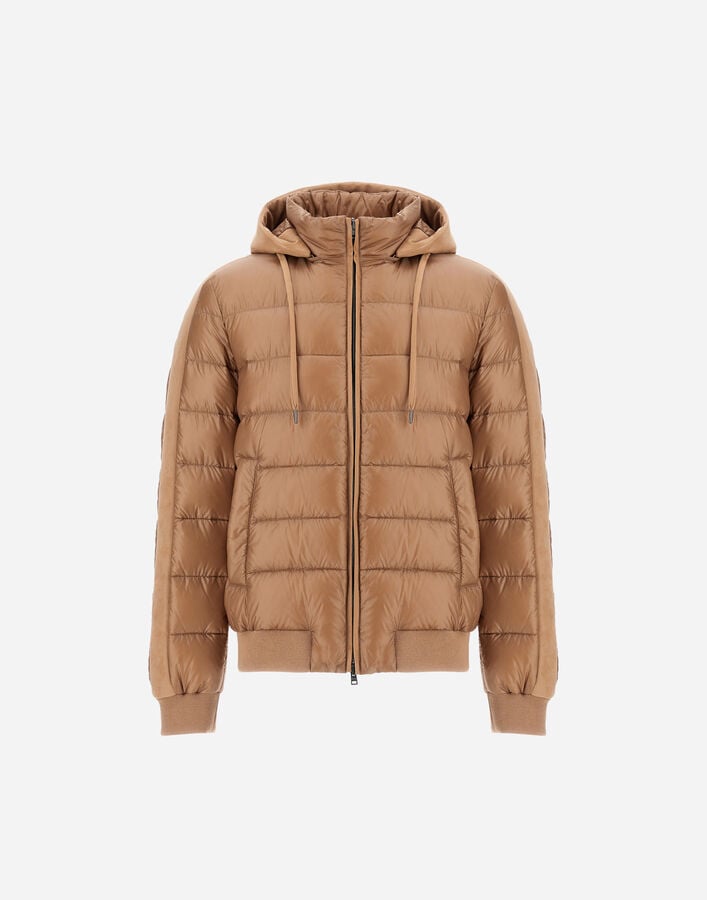 Herno RESORT BOMBER JACKET IN ULTRALIGHT NYLON AND SUEDE-EFFECT MICROFIBRE Camel PI00116UR12020Z2159