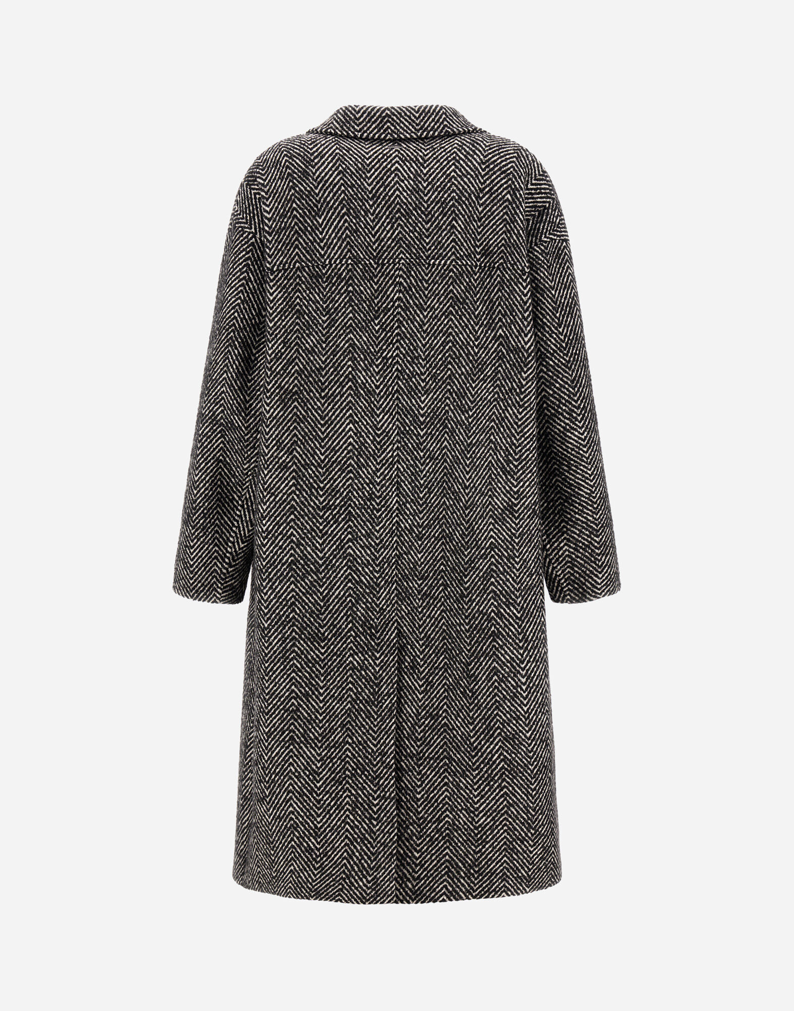 レディース ヘリンボーンリサイクルウール コート ブラック/ホワイト