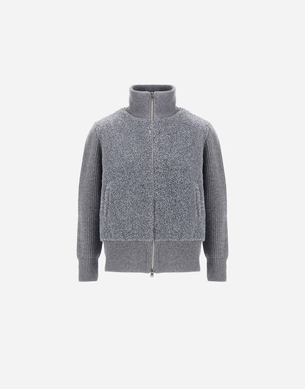 Herno RESORT CARDIGAN IN RIBBED PURE WOOL Light Grey MC00045DR701889406