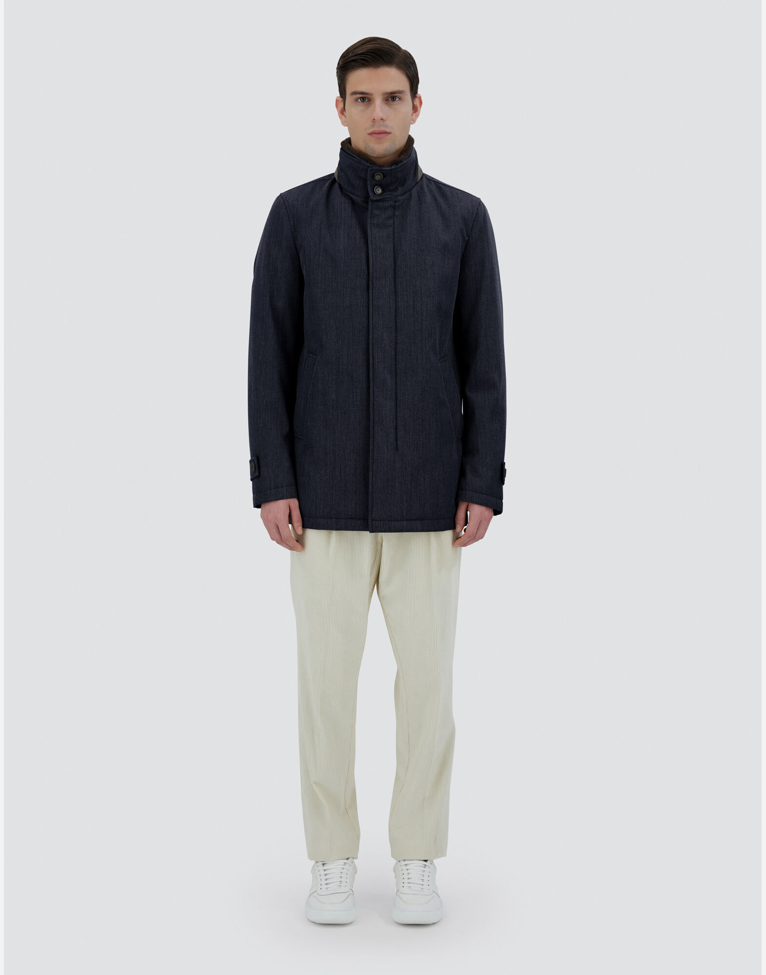 PALETOT EN DIAGONAL WOOL ET LIGHT FAUX FUR en Bleu marine pour homme Herno