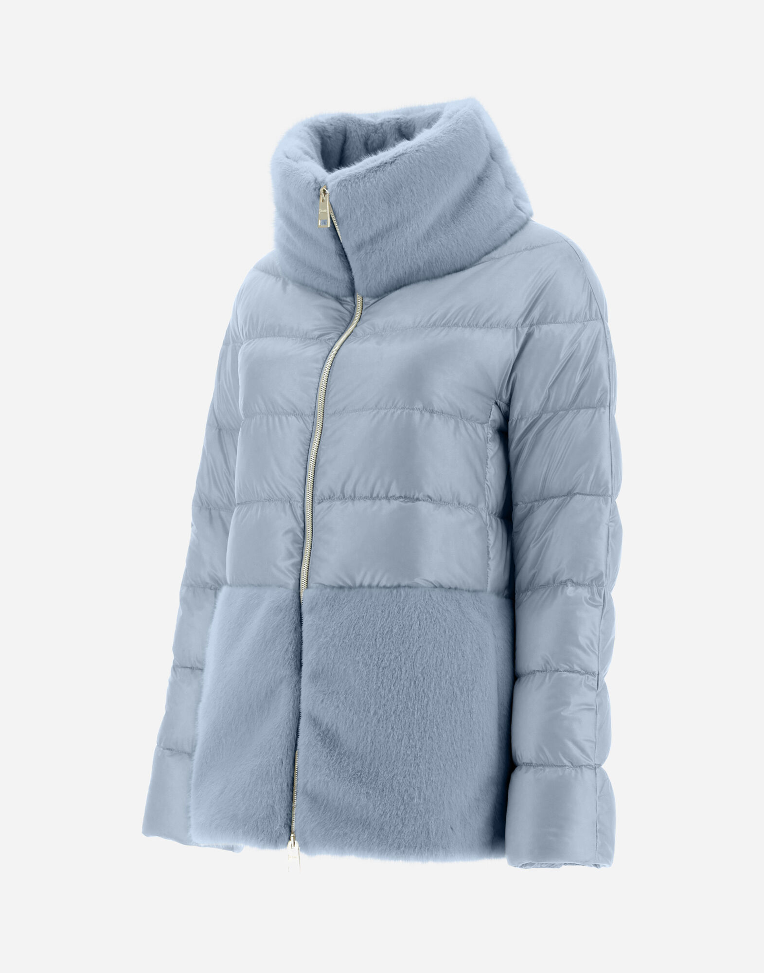 PIUMINO NYLON ULTRALIGHT LADY FAUX FUR HDM in Light Blue for