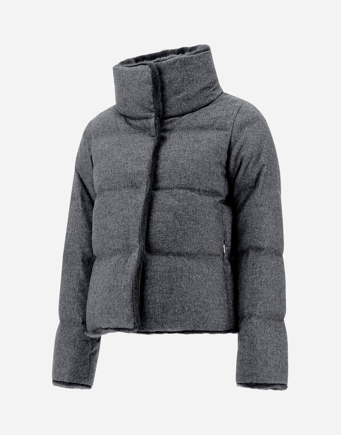 Herno カシミヤ シルク ニュー・レディ・フェイクファー ジャケット In Grey