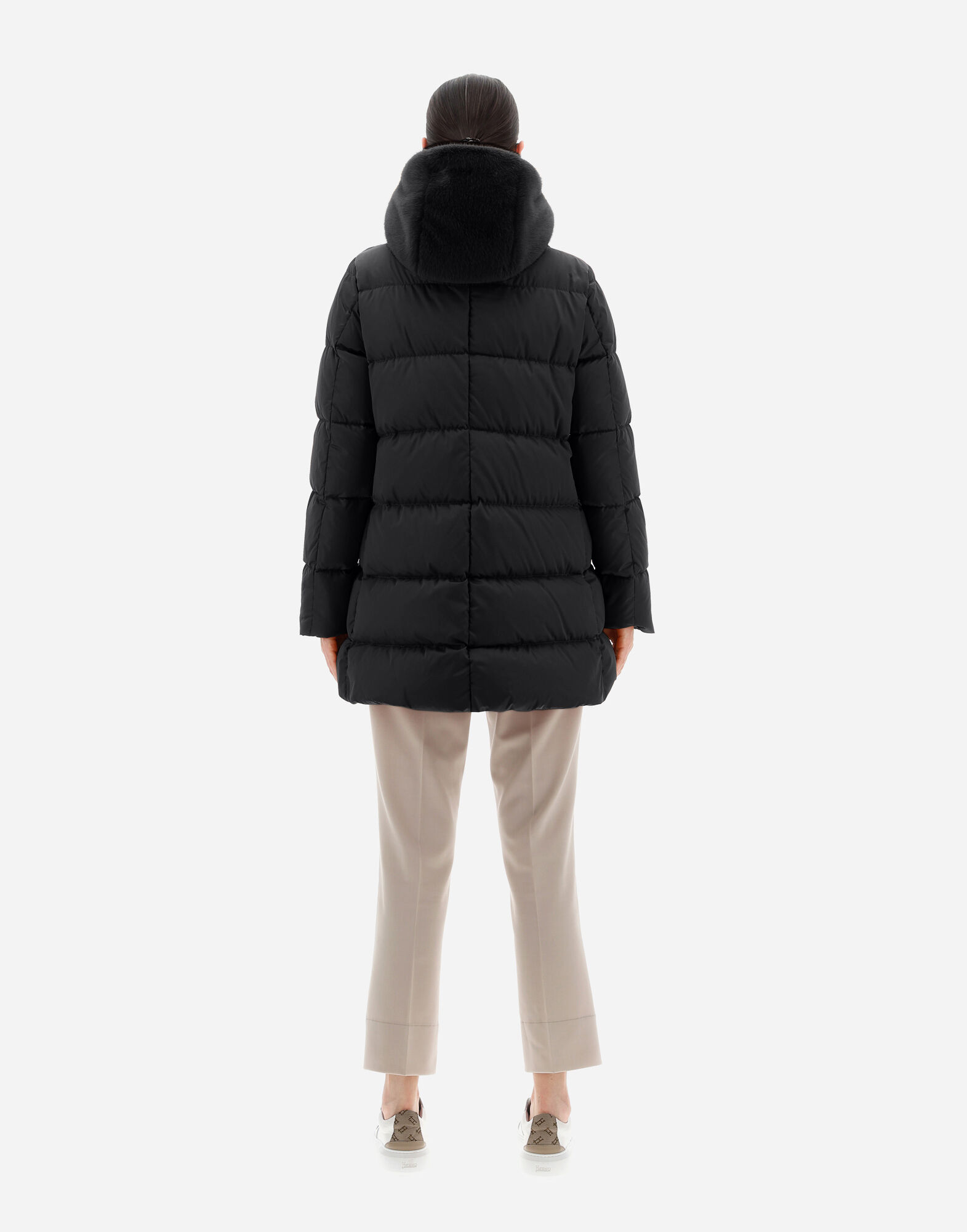 Herno fox fur 2025 trim satin down coat