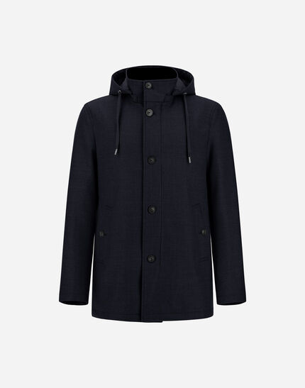 HERNO SHORT PARKA IN WOOL, SILK AND SUEDE EFFECT