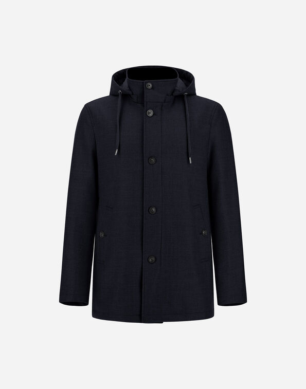 Herno SHORT PARKA IN WOOL, SILK AND SUEDE EFFECT Navy Blue CA000231U335319200