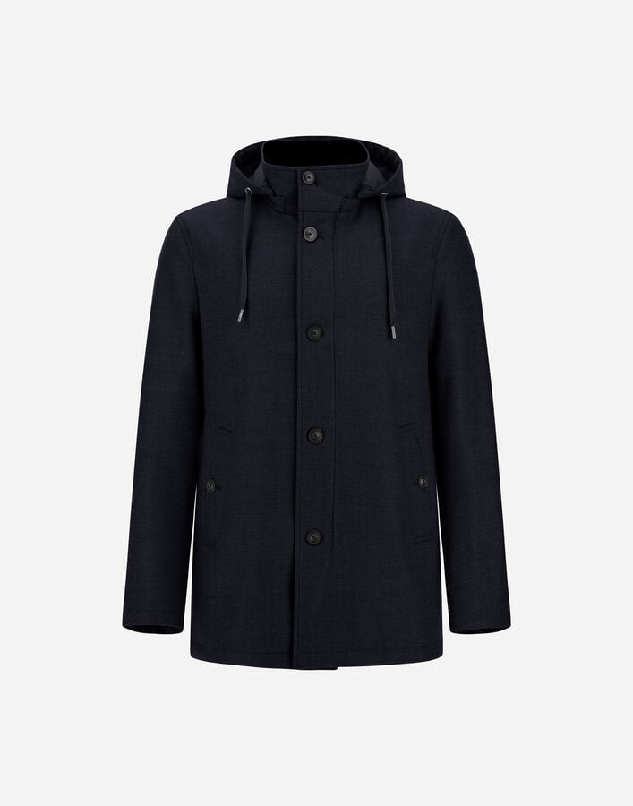 Herno SHORT PARKA IN WOOL, SILK AND SUEDE EFFECT Navy Blue CA000231U335319200