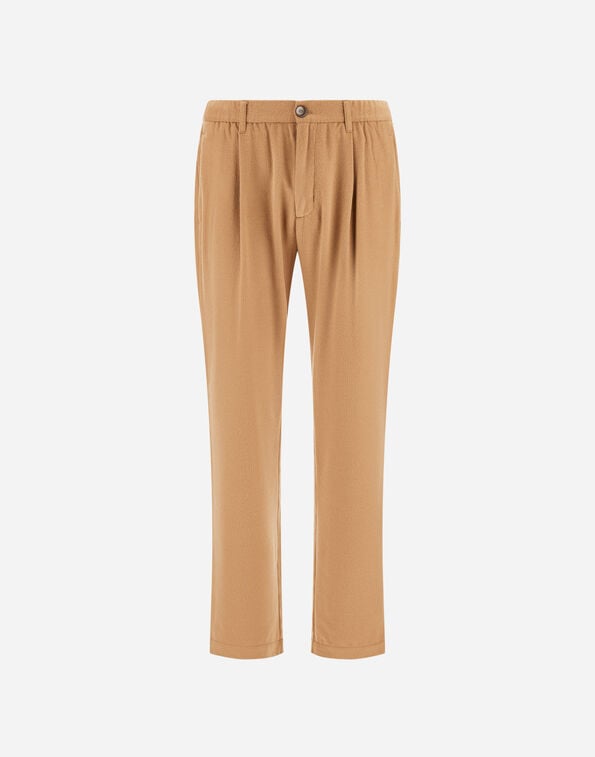 Herno RESORT TROUSERS IN WOOL-BLEND MELANGE FLANNEL Camel PT00047UR129342159