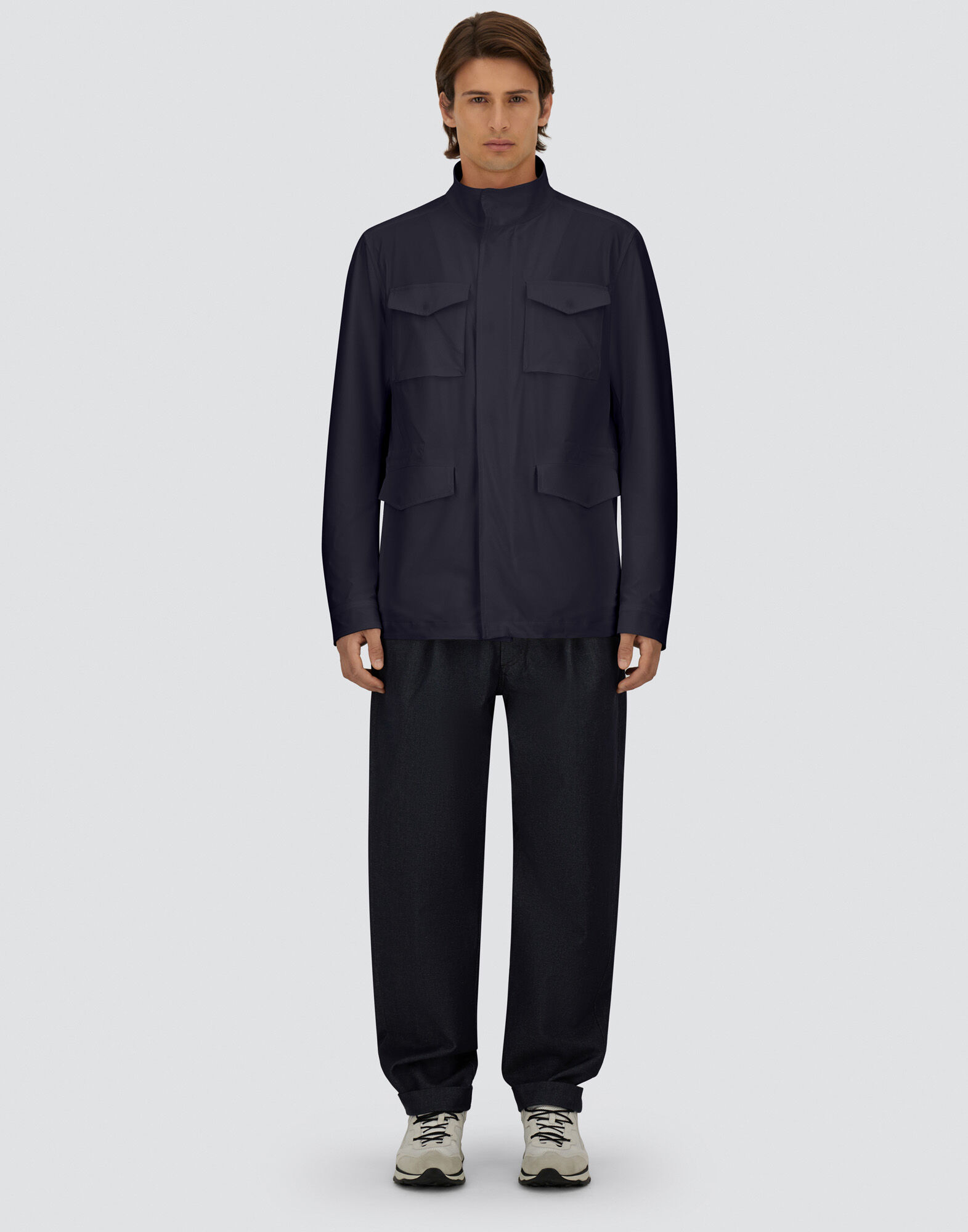 FIELD JACKET IN WRINKLED STRETCH NYLON in Navy Blue for Men | Herno®