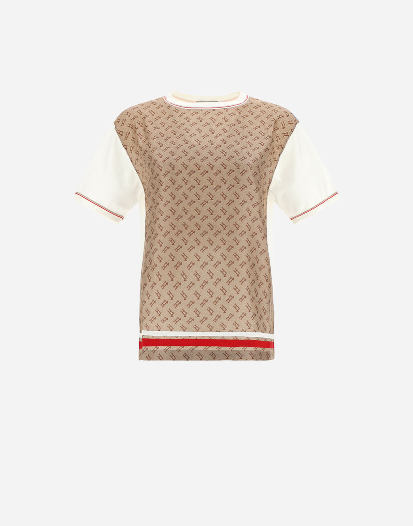 Women S Plain Knit T Shirt With Monogram Silk In White Red Herno Herno