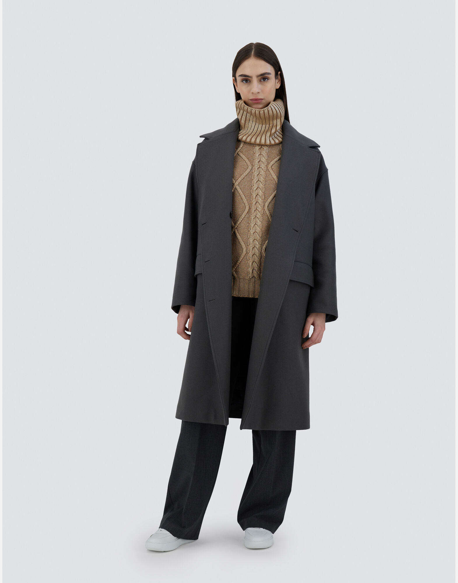 COAT IN WOOL TEXTURE AND ECOAGE in Iron for Women Herno