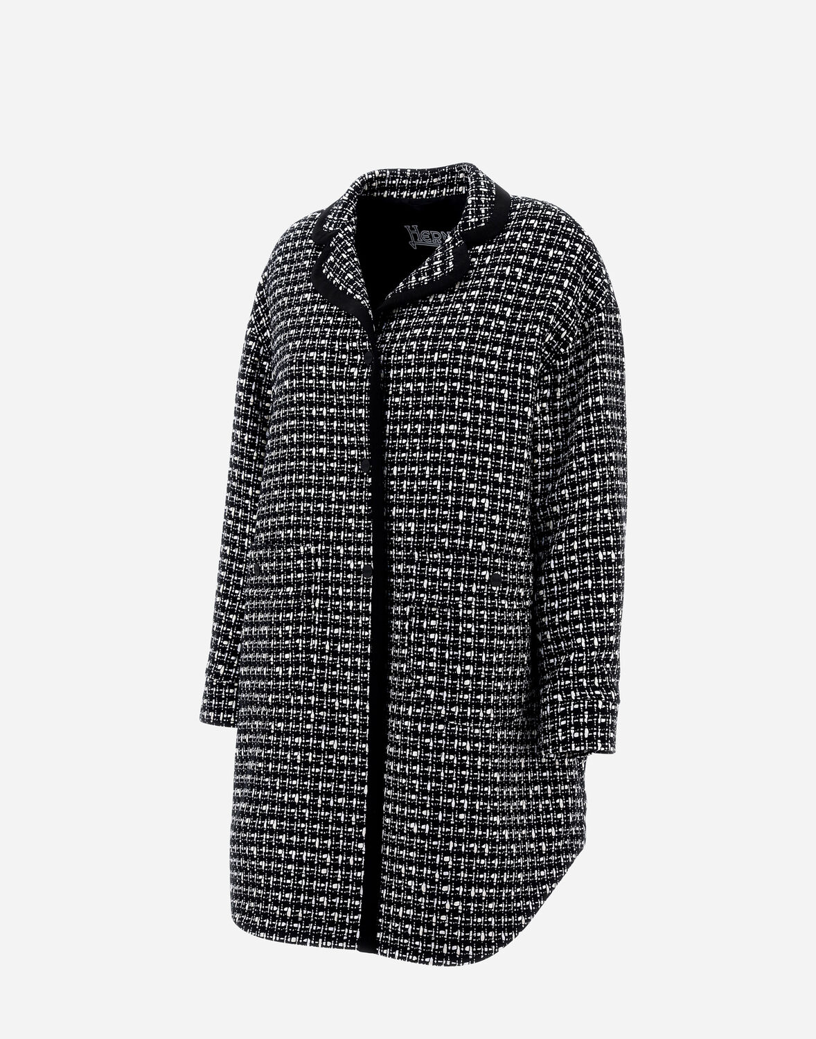 Herno Tweed Midi Coat In Black
