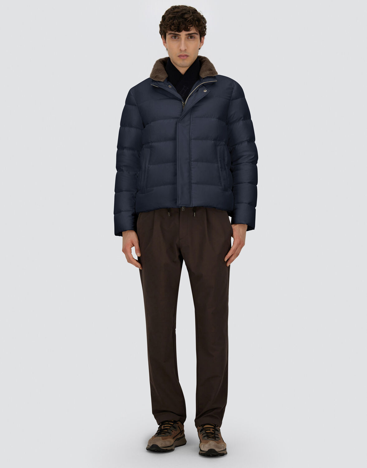 Herno Short Down Jacket With Detachable Fur Insert In Black