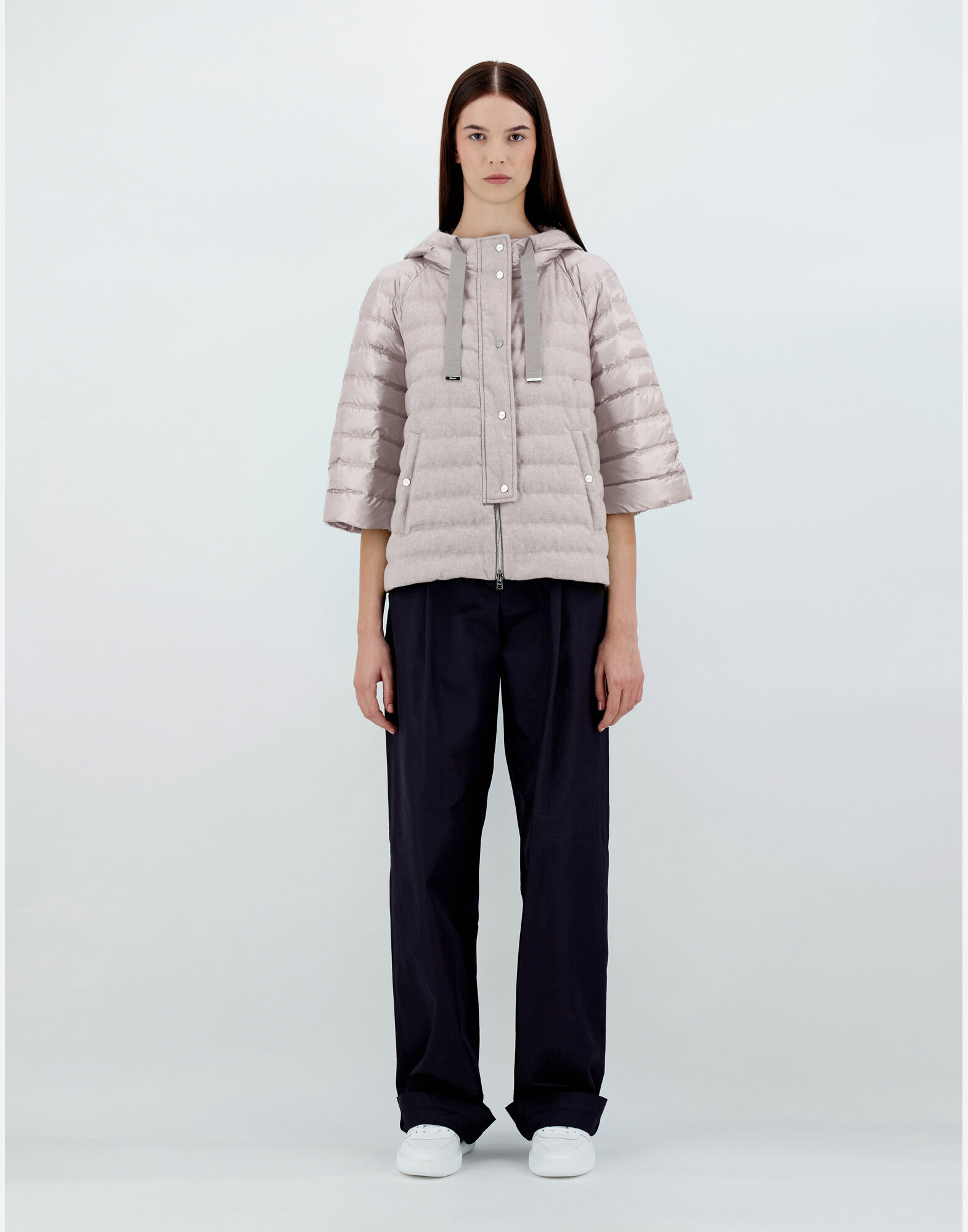CASHMERE SILK AND NYLON ULTRALIGHT A LINE JACKET in Grey Pearl for Women Herno